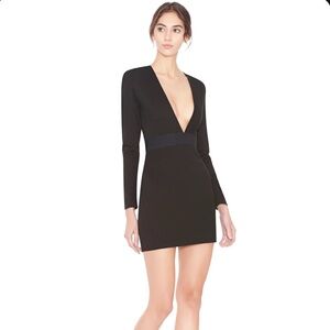 Alice + Olivia Black Simone Deep V Strong Shoulder Mini Dress LBD - 4